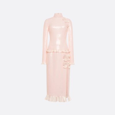 Alessandra Rich Sequin-embroidered Silk High Neck Midi Dress - Image 1
