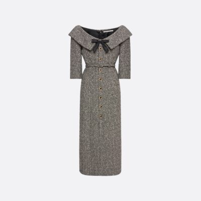 Alessandra Rich Sequin Tweed Off-shoulder Midi Dress - Image 1
