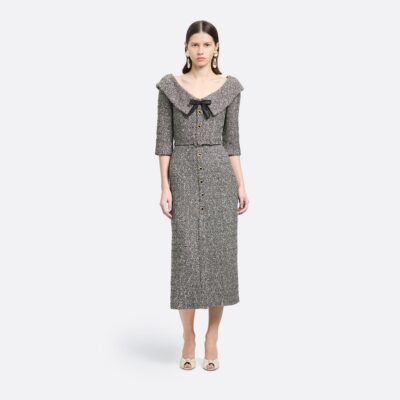 Alessandra Rich Sequin Tweed Off-shoulder Midi Dress - Image 2