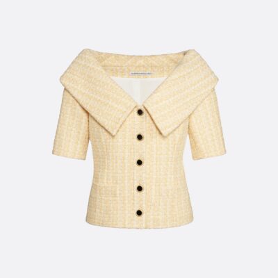 Alessandra Rich Sequin Tweed Off-shoulder Jacket - Image 1