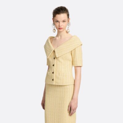 Alessandra Rich Sequin Tweed Off-shoulder Jacket - Image 2