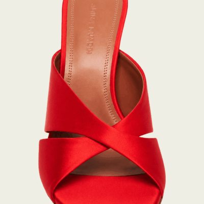 Amina Muaddi Salma Slipper 95 in Red Satin - Image 2