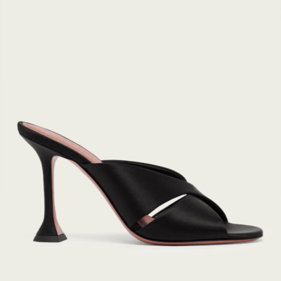 Amina Muaddi Salma Slipper 95 in Black Satin - Image 1
