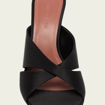 Amina Muaddi Salma Slipper 95 in Black Satin - Image 2