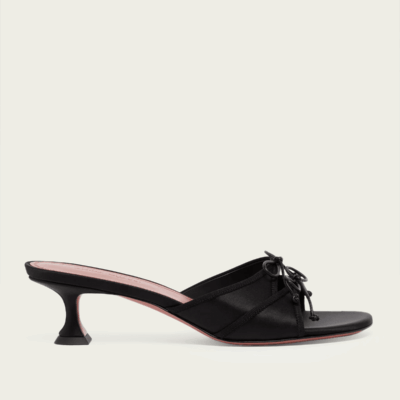 Amina Muaddi Eleonora Slipper 45 in Black Satin - Image 1