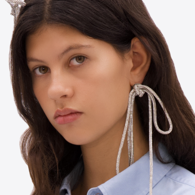 AREA Long Crystal Knot Earrings - Image 2