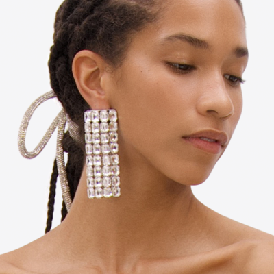 AREA Long Crystal Pave Earrings - Image 2