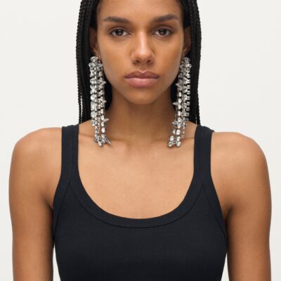 AREA Crystal Fringe Drop Earrings - Image 2