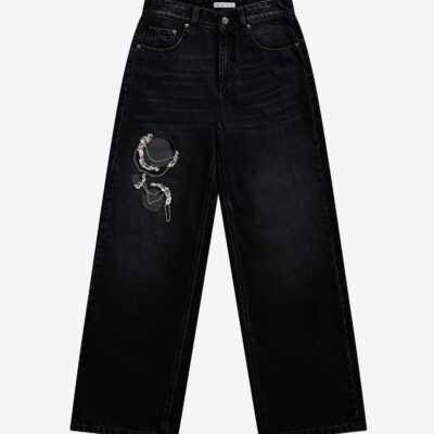 AREA Crystal Chain Cutout Relaxed Jean - Image 1