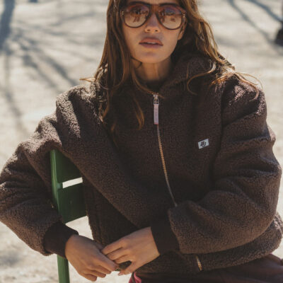 Araminta James Sherpa Hooded Jacket Dark Chocolate - Image 1