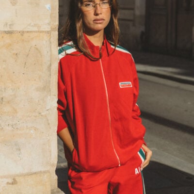 Araminta James Retro Knit Zip Thru Jacket Tango Red - Image 1