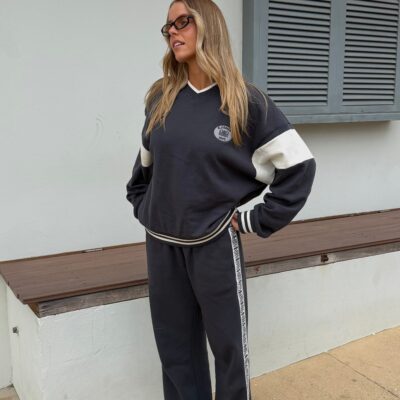 Araminta James AJ Wide Leg Trackpant Washed Black - Image 2