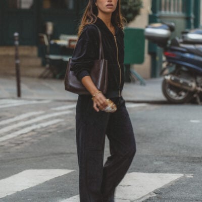 Araminta James AJ Velour Trackpant Noir - Image 1