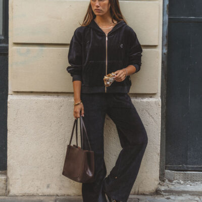 Araminta James AJ Velour Trackpant Noir - Image 2