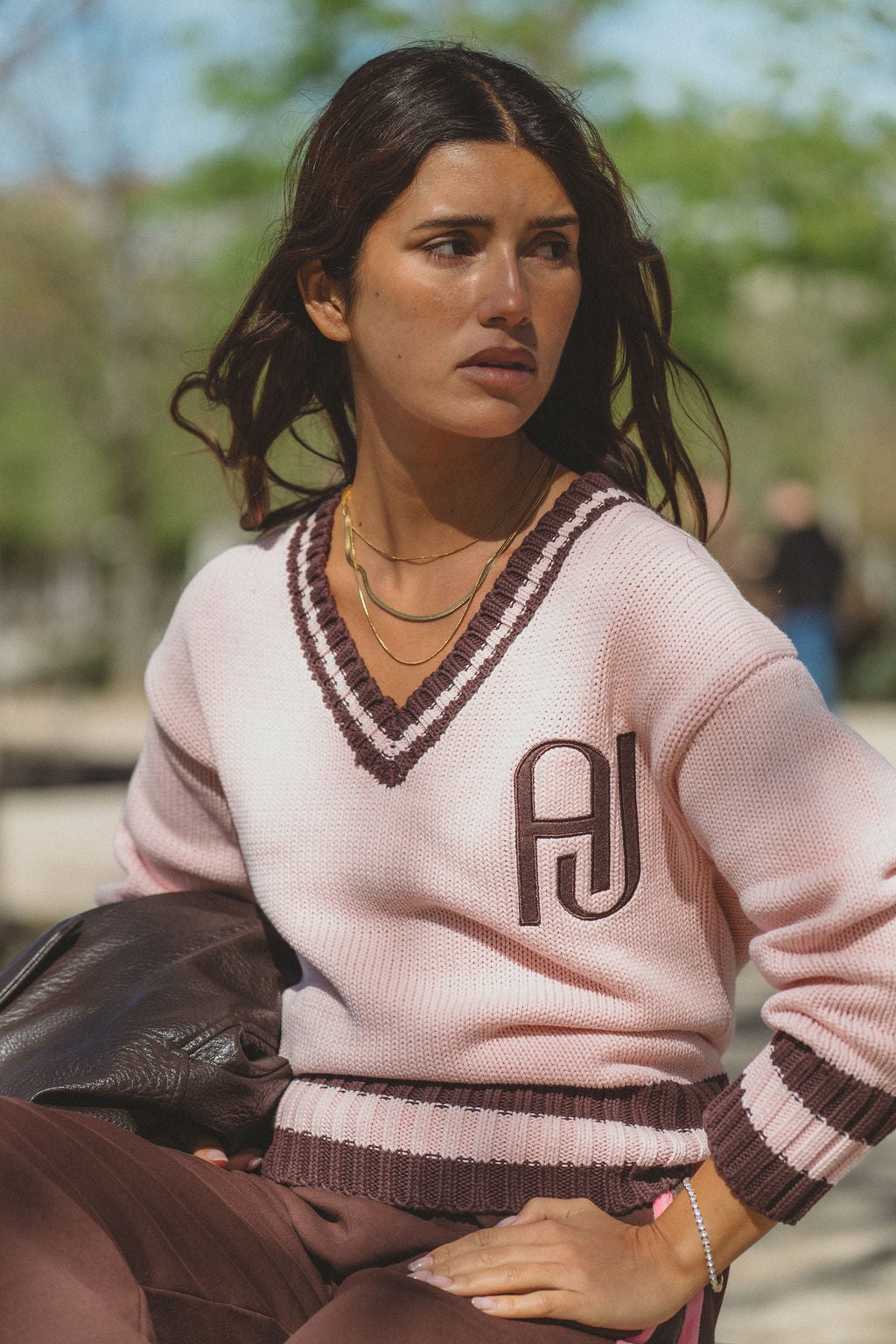 Araminta James AJ V Neck Knit Sweater Dusty Rose - Image 1