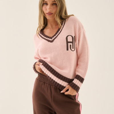 Araminta James AJ V Neck Knit Sweater Dusty Rose - Image 2
