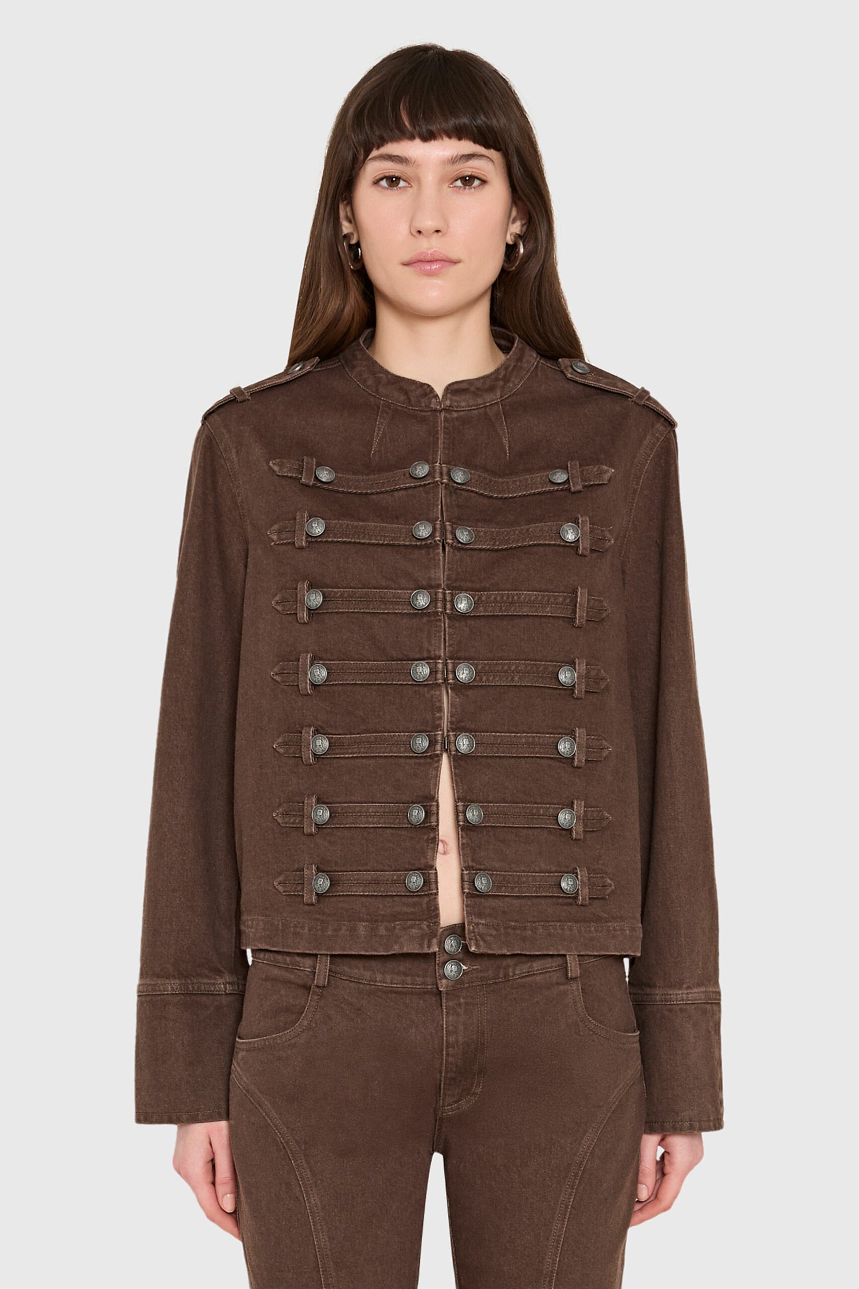 Amanda Uprichard Emma Jacket in Brown Denim - Image 1
