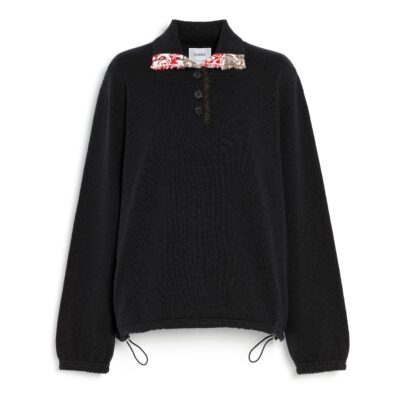 Barrie Oversized Cashmere Sweater With Polo Shirt Collar and Ribbon Detail - Image 1