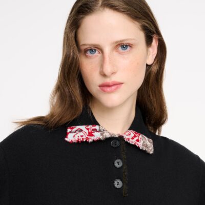 Barrie Oversized Cashmere Sweater With Polo Shirt Collar and Ribbon Detail - Image 2