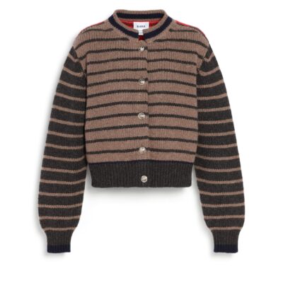 Barrie Chunky Wool and Cashmere Cardigan With Contrasting Stripes - Image 1