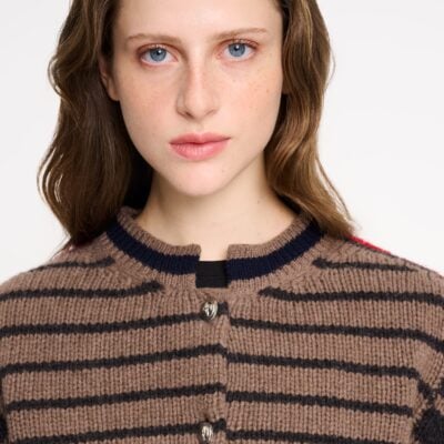 Barrie Chunky Wool and Cashmere Cardigan With Contrasting Stripes - Image 2