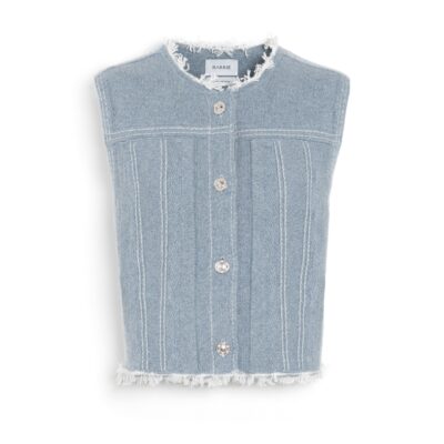 Barrie Denim Fringed Cashmere and Cotton Sleeveless Jacket - Image 1
