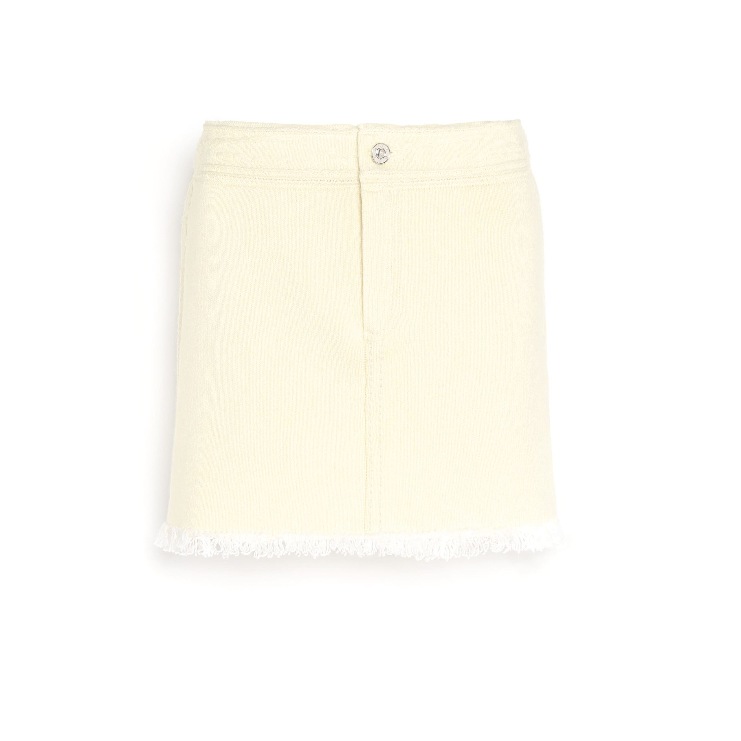Barrie Denim Fringed Cashmere and Cotton Miniskirt - Image 1