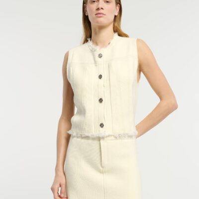 Barrie Denim Fringed Cashmere and Cotton Miniskirt - Image 2