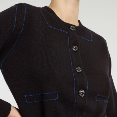 Barrie Cashmere Cardigan With Contrasting Topstitching - Image 2