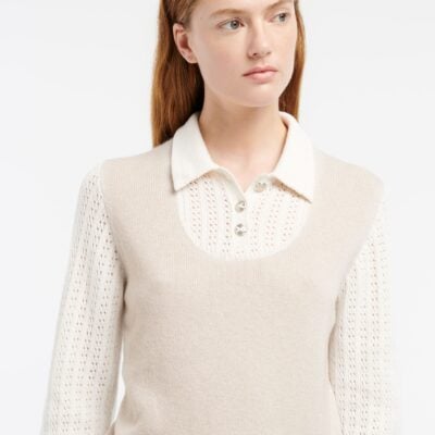 Barrie Cashmere Lace Jumper With Polo Shirt Collar - Image 2