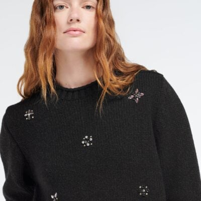 Barrie Jumper in Chunky Cashmere With Gold Buttons With Embroidery - Image 2