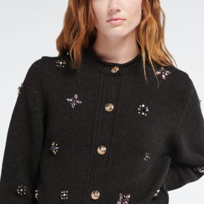 Barrie Chunky Cashmere Cardigan With Gold Buttons With Embroidery - Image 2