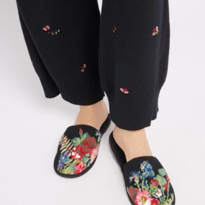 Barrie Floral Cashmere Slippers - Image 2