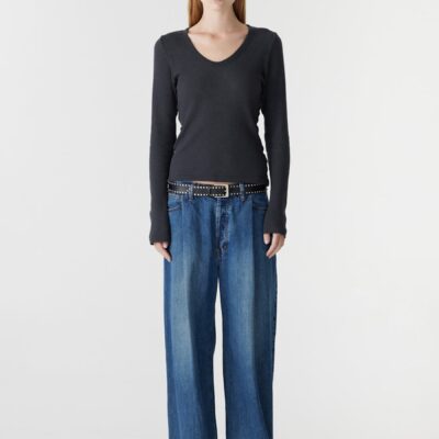 Bassike Waffle V-Neck Long Sleeve T-Shirt - Image 1