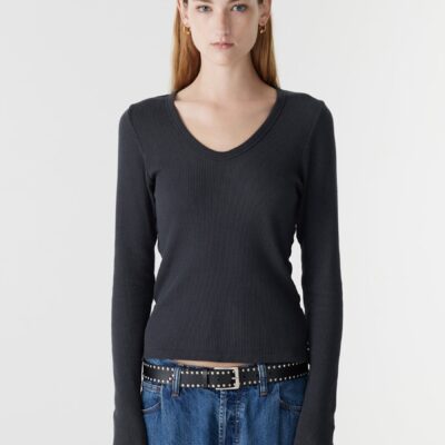 Bassike Waffle V-Neck Long Sleeve T-Shirt - Image 2