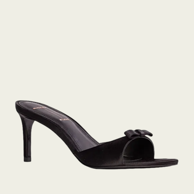 Black Suede Studio Albie 65 Mule in Black Satin - Image 2