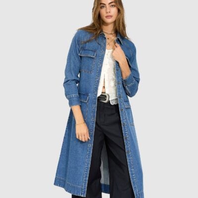 Belle & Bloom See Through You Midi Belted Trench Dress - Image 1
