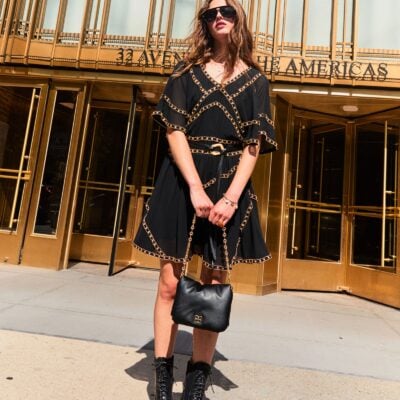 Belle & Bloom Golden Mark Beaded Trim Mini Dress - Image 1