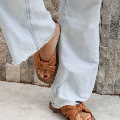 Belle & Bloom You & I Knot Detail Leather Slides - Image 1