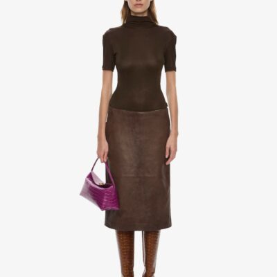 Christopher Esber Redux Ribbed Leather Tee Dress - Image 1