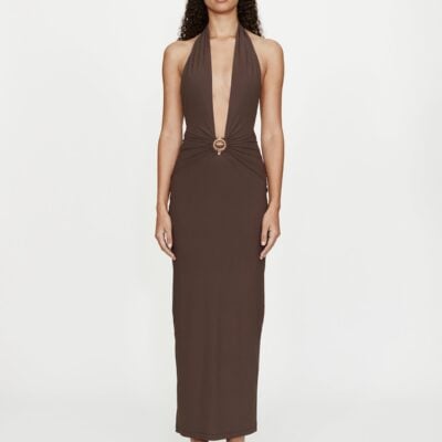 Christopher Esber Mineral Stone Ruched Halter Lycra Dress - Image 1