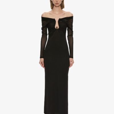 Christopher Esber Orbit Ruched Sheer Rib Column Dress - Image 1