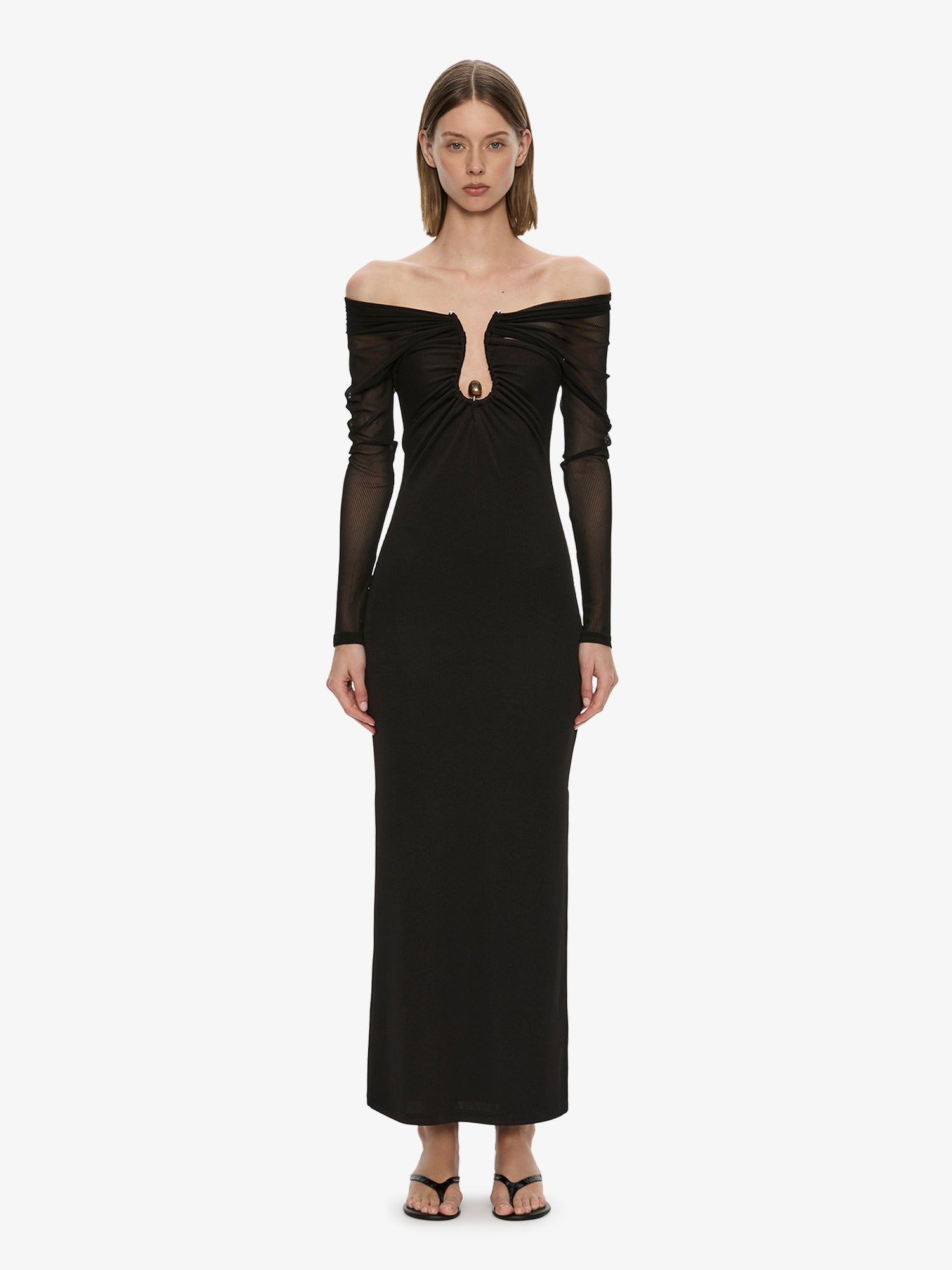 Christopher Esber Orbit Ruched Sheer Rib Column Dress - Image 1