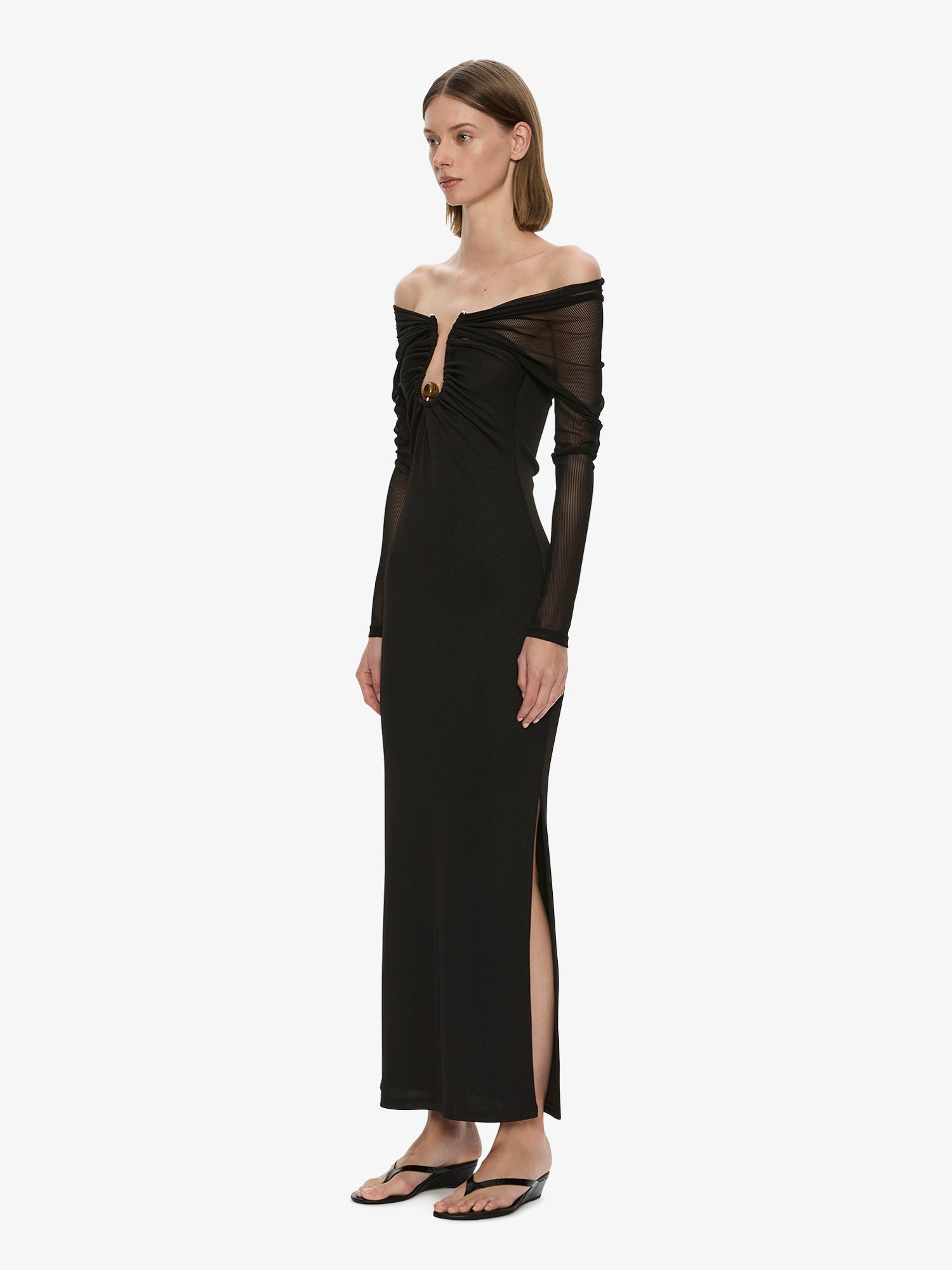 MNCE230826191343017_3 Christopher Esber Orbit Ruched Sheer Rib Column Dress - Image 3