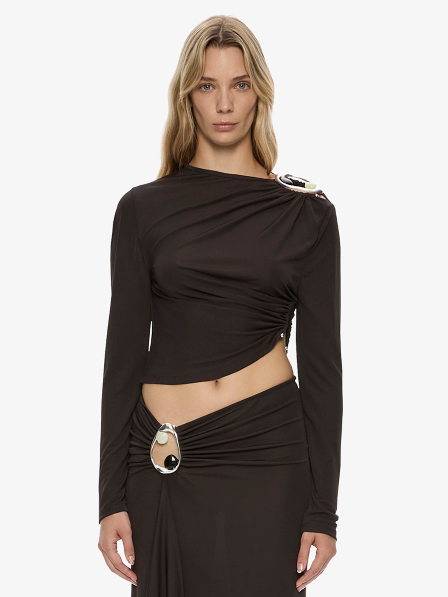 Christopher Esber Orica Crystal Ruched Long Sleeve Top - Image 1