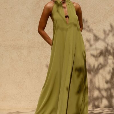 Club L London Zyon | Green High-Neck Maxi Dress with Cut-Out Details - Image 1