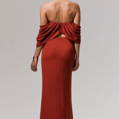 Club L London Zelina | Terracotta Mid-Rise Maxi Skirt with Split - Image 2