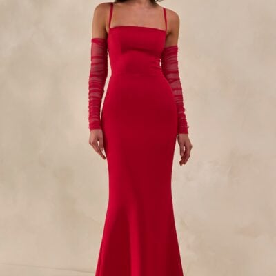 Club L London Zavira | Red Square-Neck Maxi Dress - Image 1