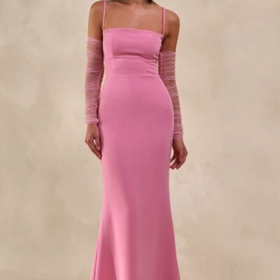 Club L London Zavira | Pink Square-Neck Maxi Dress - Image 1