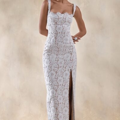 Club L London Zarisse | White Lace Square-Neck Maxi Dress - Image 1